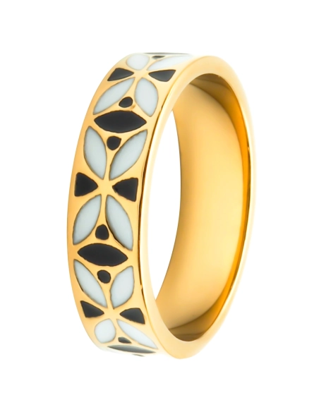 Bague acier PVD doré - email - Taille 52 à 60