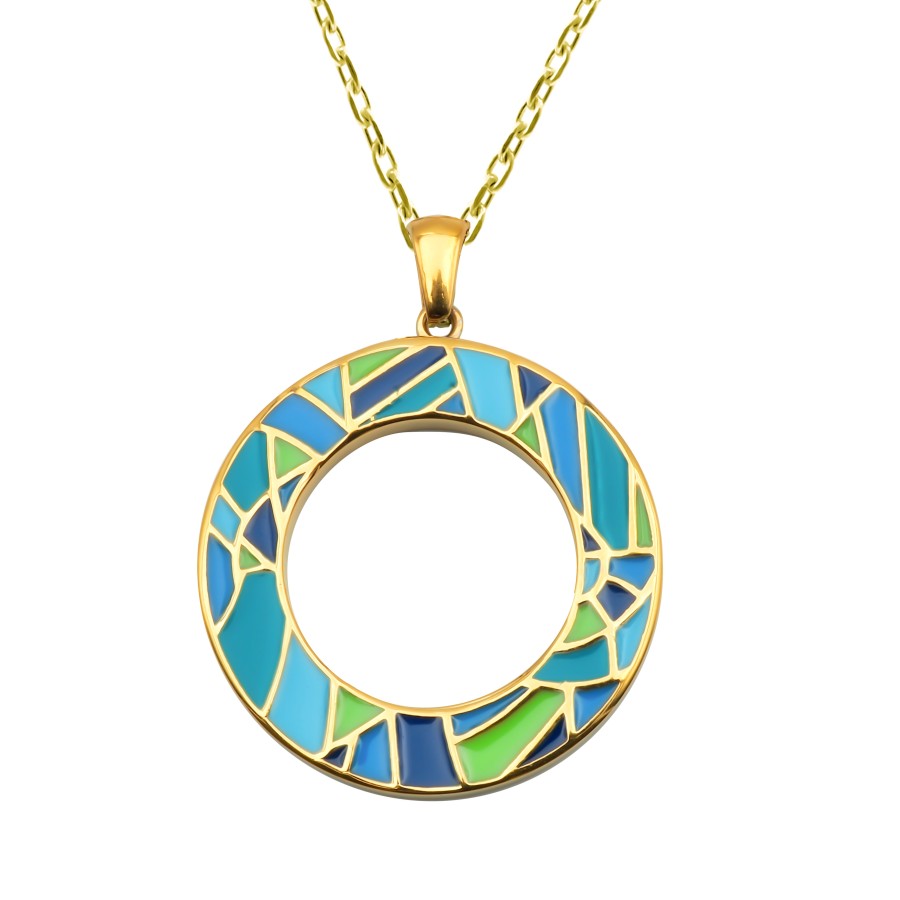 Collier acier PVD doré - email - 45+5cm