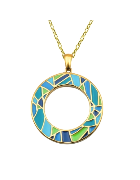 Collier acier PVD doré - email - 45+5cm