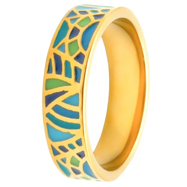 Bague acier PVD doré - email - Taille 52 à 60