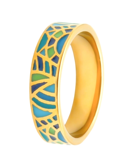 Bague acier PVD doré - email - Taille 52 à 60