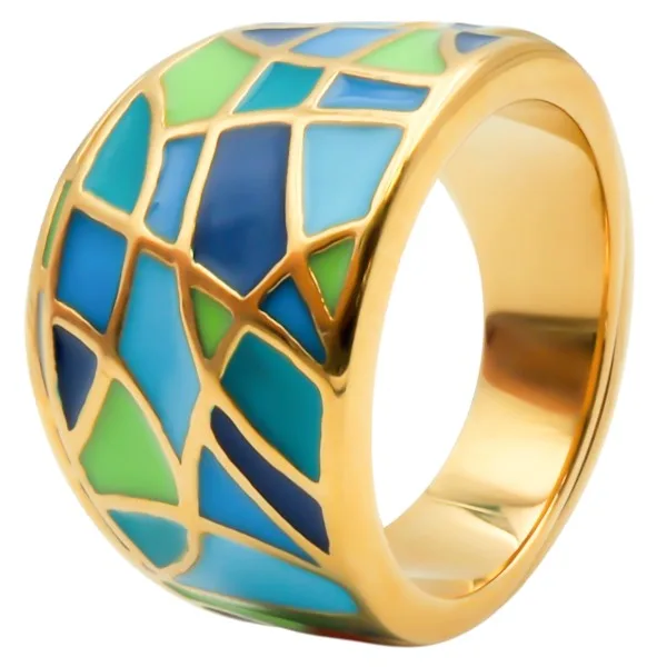 Bague acier PVD doré - email - Taille 52 à 60