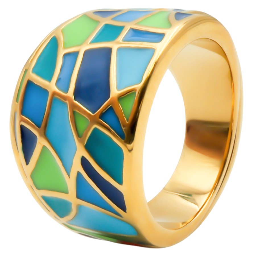 Bague acier PVD doré - email - Taille 52 à 60