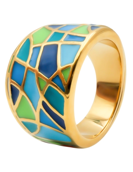 Bague acier PVD doré - email - Taille 52 à 60