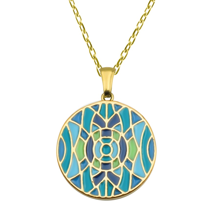 Collier acier PVD doré - email - 38+5cm