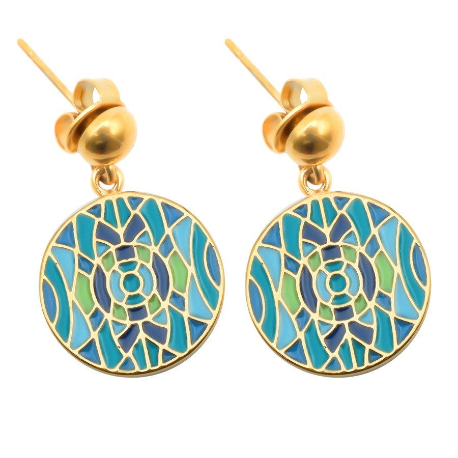 Boucles d'oreille acier PVD Doré - email