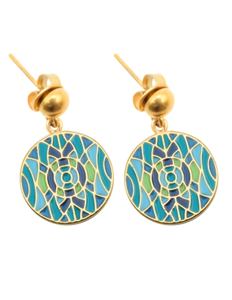 Boucles d'oreille acier PVD Doré - email
