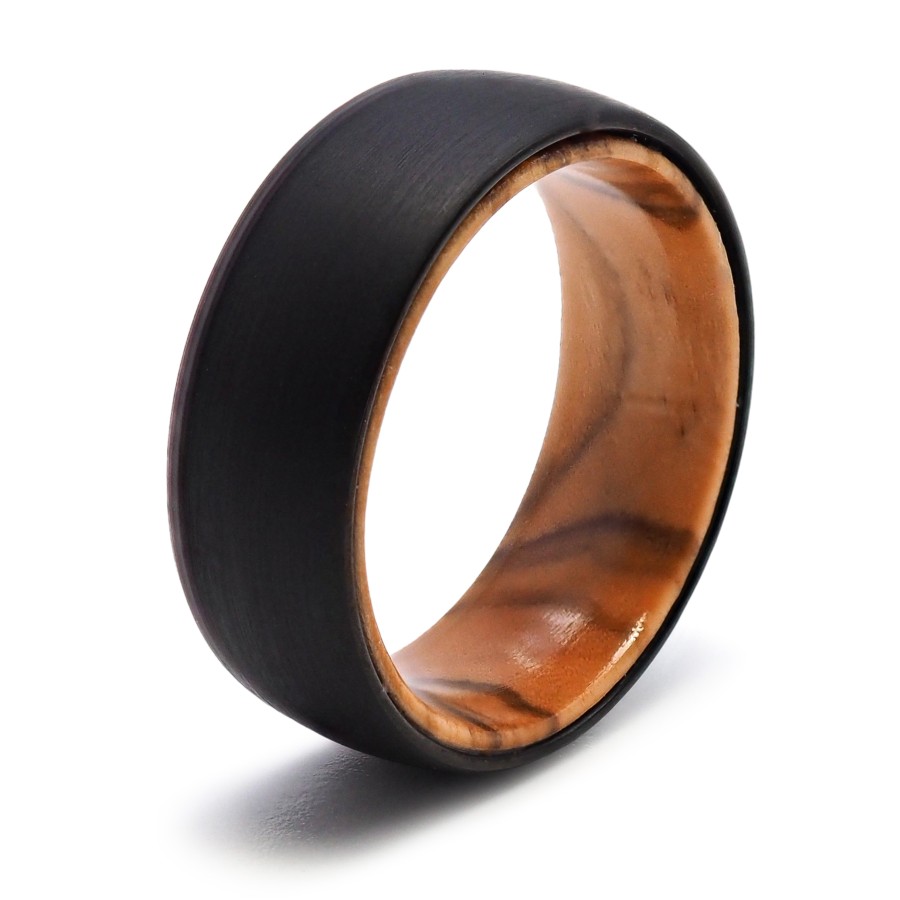 Bague tungstène - pvd noir - intérieur confort en bois - largeur 8m...