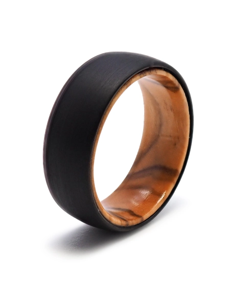 Bague tungstène - pvd noir - intérieur confort en bois - largeur 8m...