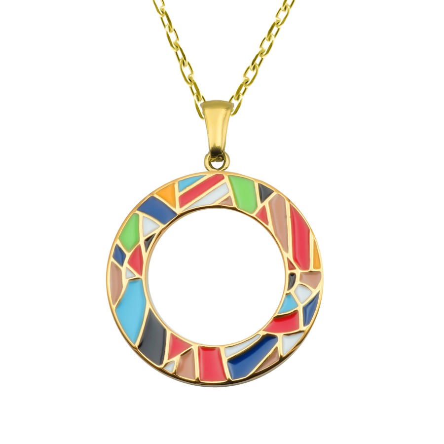 Collier acier PVD doré - email - 45+5cm