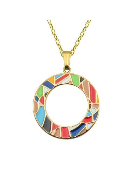 Collier acier PVD doré - email - 45+5cm