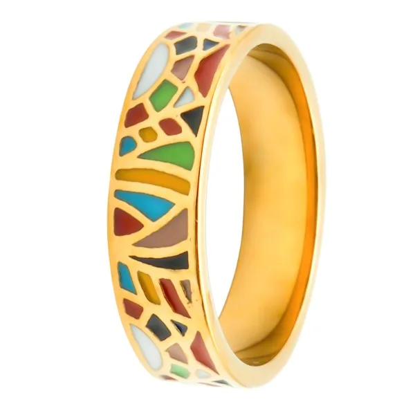 Bague acier PVD doré - email - Taille 52 à 60