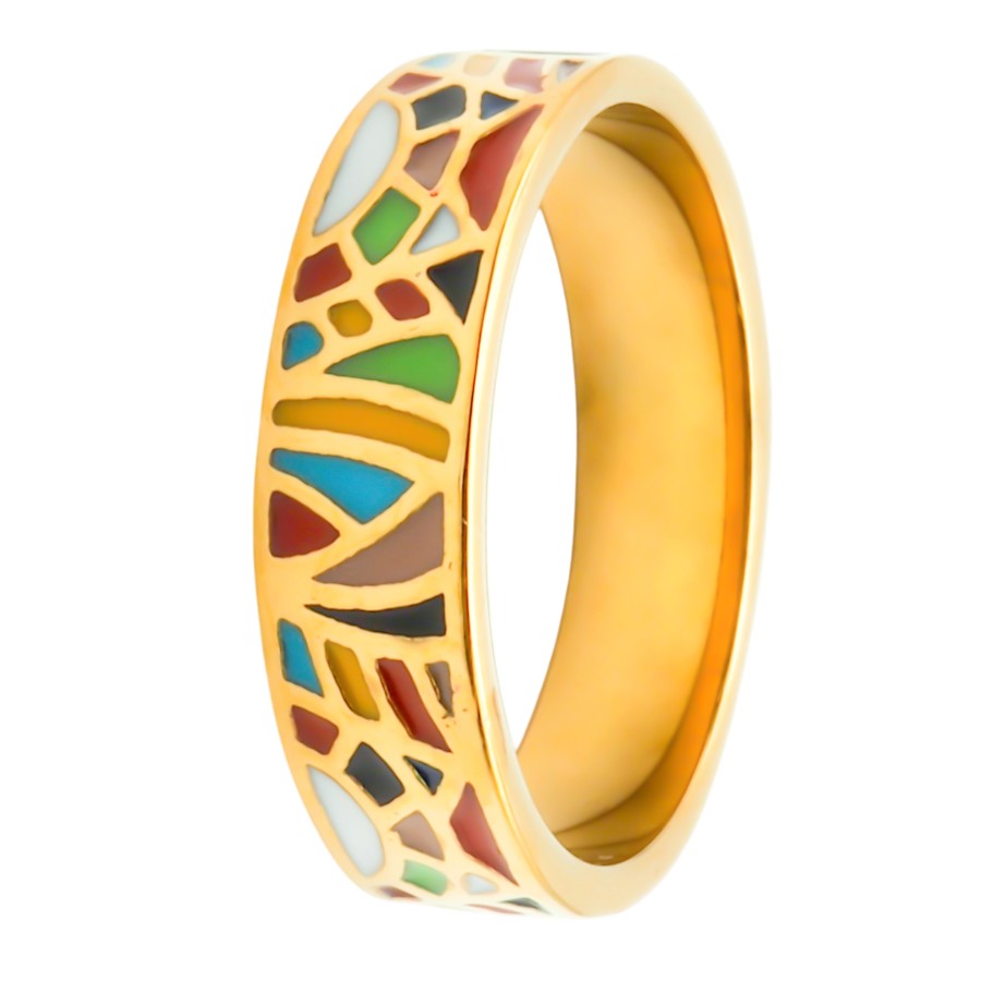 Bague acier PVD doré - email - Taille 52 à 60