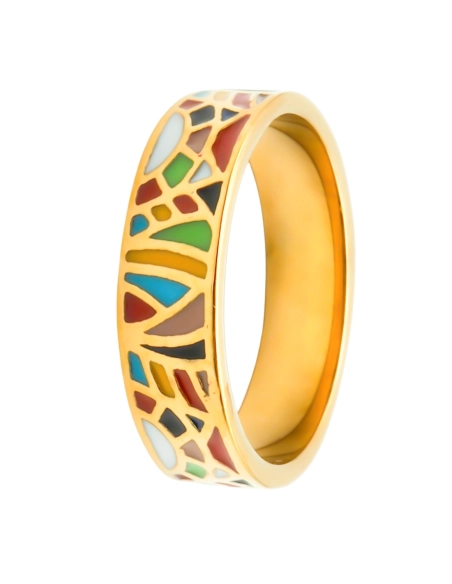 Bague acier PVD doré - email - Taille 52 à 60