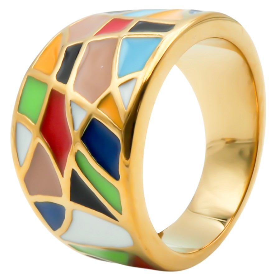 Bague acier PVD doré - email - Taille 52 à 60