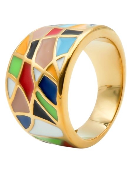 Bague acier PVD doré - email - Taille 52 à 60
