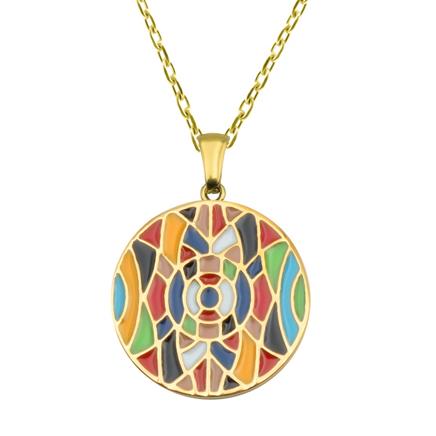 Collier acier PVD doré - email - 38+5cm