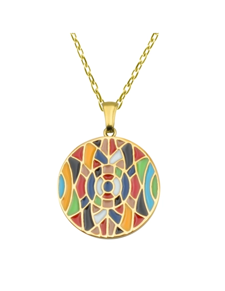 Collier acier PVD doré - email - 38+5cm