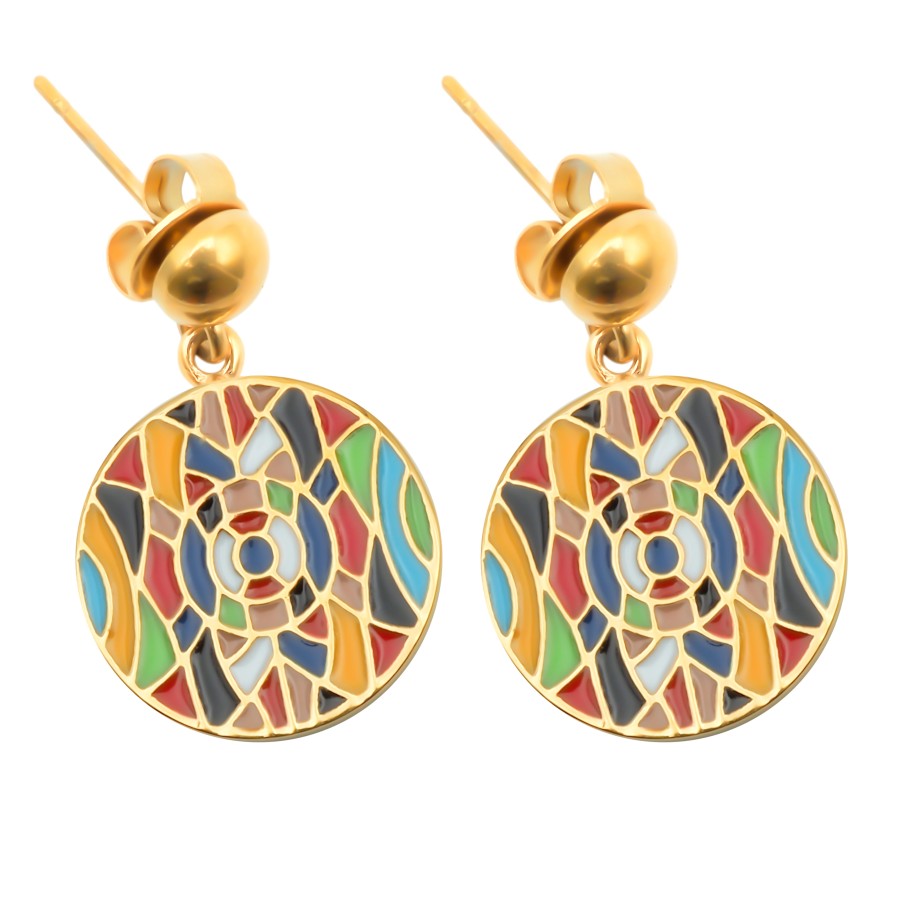 Boucles d'oreille acier PVD Doré - email
