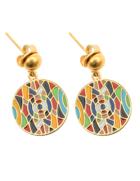 Boucles d'oreille acier PVD Doré - email