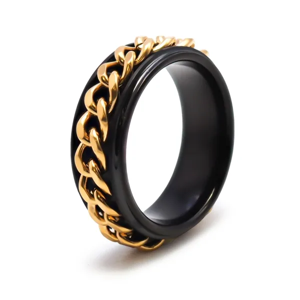 Bague tunsgtène - 2 tons - doré et noir - anti stress - largeur 8mm...