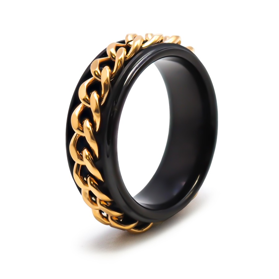 Bague tunsgtène - 2 tons - doré et noir - anti stress - largeur 8mm...