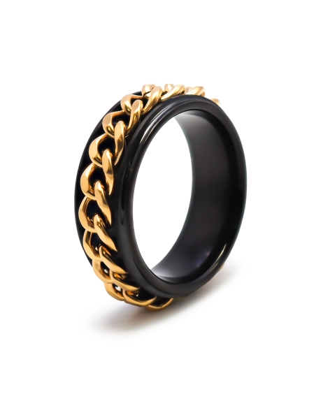 Bague tunsgtène - 2 tons - doré et noir - anti stress - largeur 8mm...