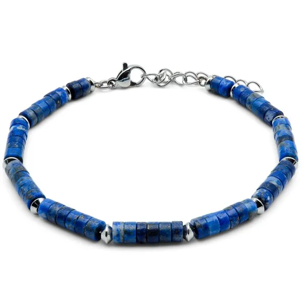 Bracelet acier heishi - lapis lazuli - 18+5cm