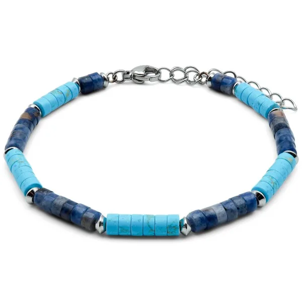 Bracelet acier heishi - turquoise - sodalite - 18+5cm