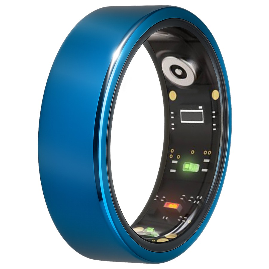 Bague connectée Toltek "Azzurra" - acier PVD bleu - Largeur 9mm - Taille 60,62,65,67