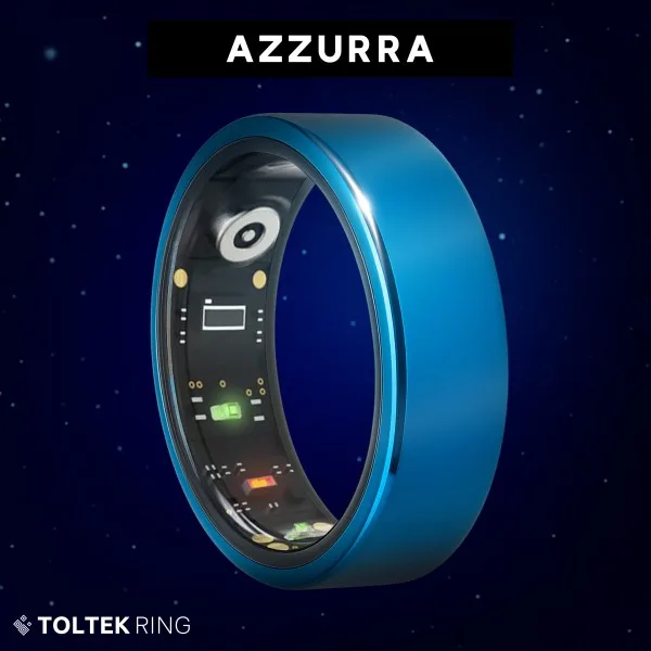 Bague connectée Toltek "Azzurra" - acier PVD bleu - Largeur 9mm - Taille 60,62,65,67