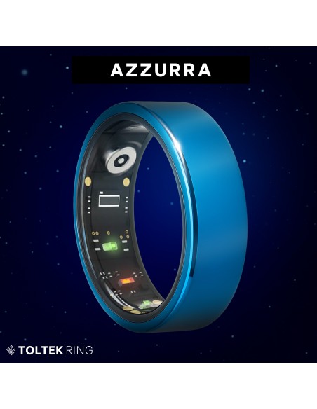Bague connectée Toltek "Azzurra" - acier PVD bleu - Largeur 9mm - Taille 60,62,65,67