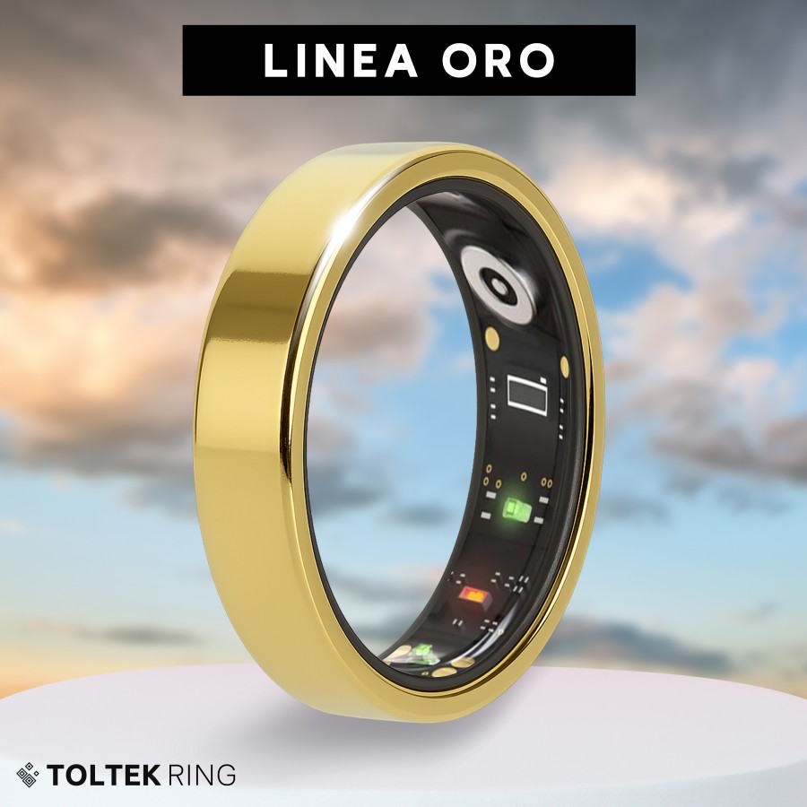 Bague connectée Toltek "Linea Oro" - acier PVD doré - Largeur 6mm - Taille 54,57,60,62,65,67