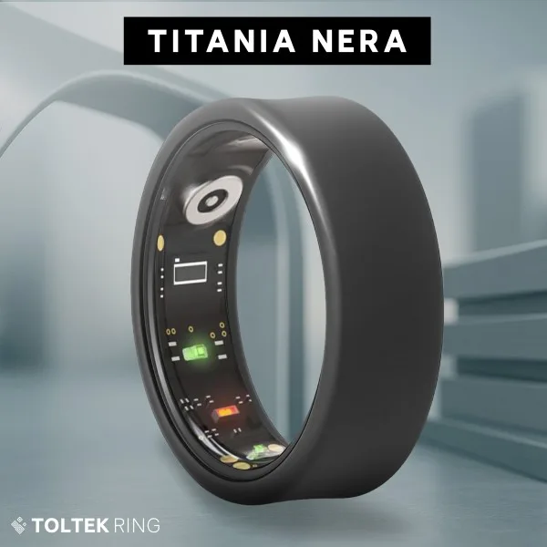 Bague connectée Toltek "Titania Nera" - titane noir - Largeur 8mm - Taille 54,57,60,62,65,67