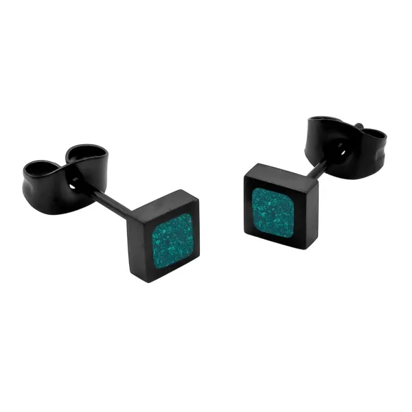 Boucles d'oreille acier carré - malachite incrustée - 5x5mm - épaisseur 3mm