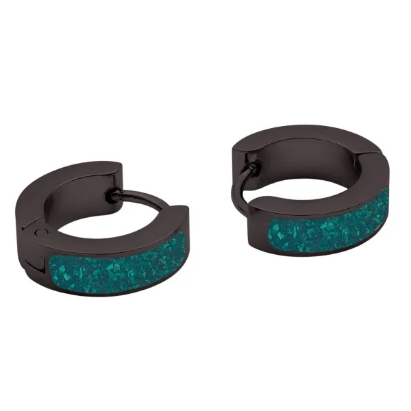 Créoles acier - malachite incrustée - diamètre intérieur 10mm
