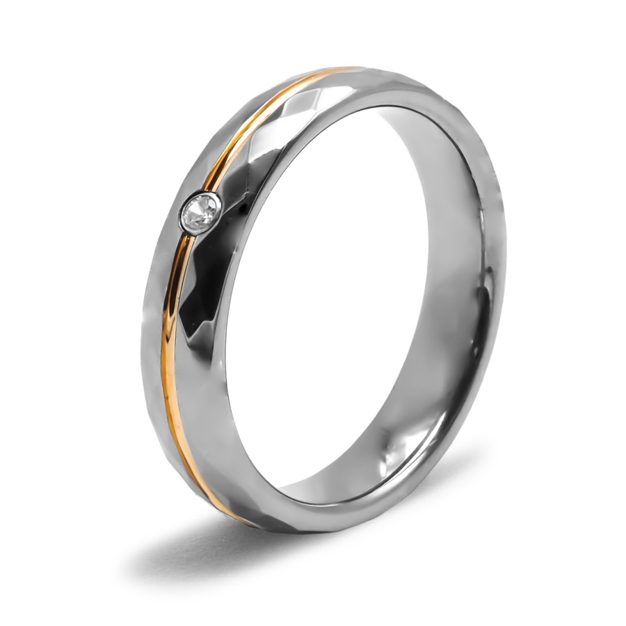 Bague / Alliance tungstène femme - 2 tons argent PVD doré - largeur...