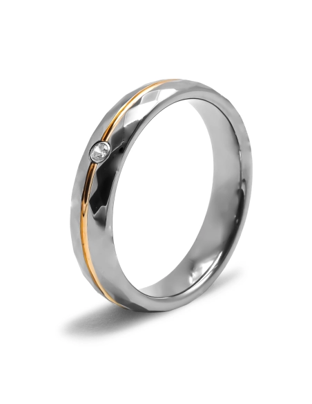 Bague / Alliance tungstène femme - 2 tons argent PVD doré - largeur...