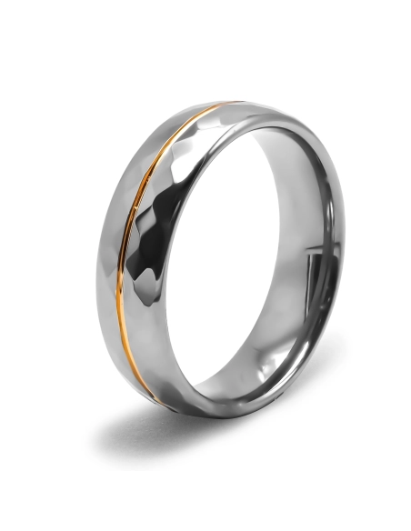 Bague / Alliance tungstène femme - 2 tons argent PVD doré - largeur...