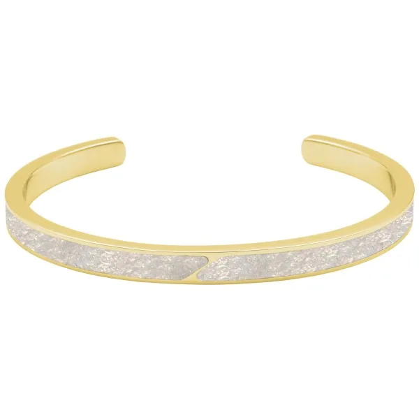 Jonc acier PVD doré - imitation opale blanche - largeur 5mm
