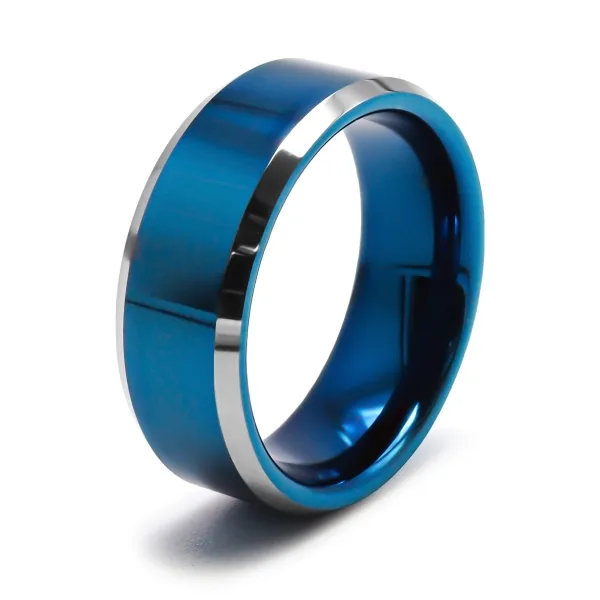 Bague tungstène 2 tons - argent - PVD Bleu - largeur 8 mm - Toltek