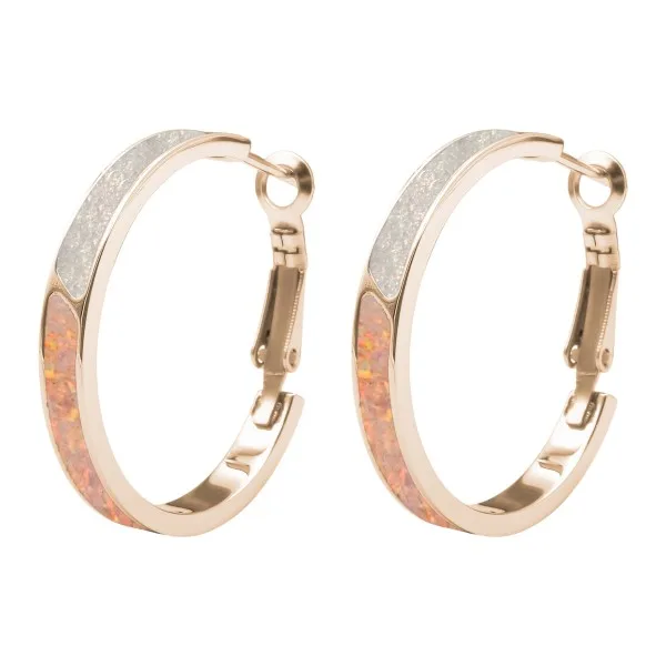 Boucles d'oreille acier PVD rosé -imitation opale blanche et rose - largeur 4mm - diamètre. 30mm