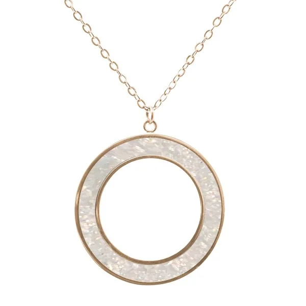 Collier acier PVD rosé - imitation opale blanche - largeur 5mm - 45+5cm
