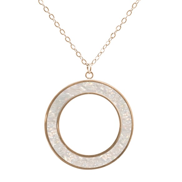 Collier acier PVD rosé - imitation opale blanche - largeur 5mm - 45+5cm