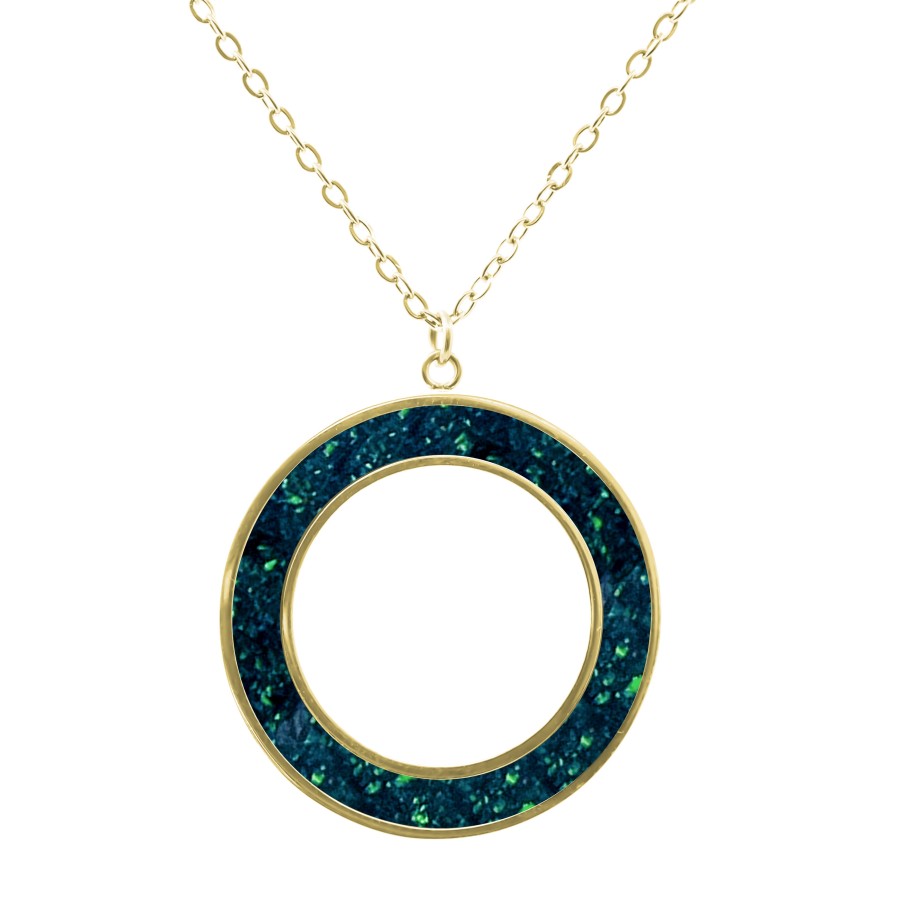 Collier acier PVD doré - imitation opale verte - largeur 5mm - 45+5cm