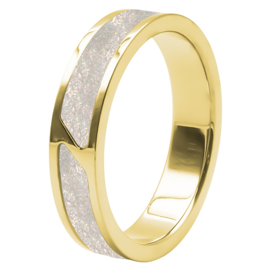 Bague acier PVD doré - imitation opale blanche - largeur 5mm - Taille 50 à 60