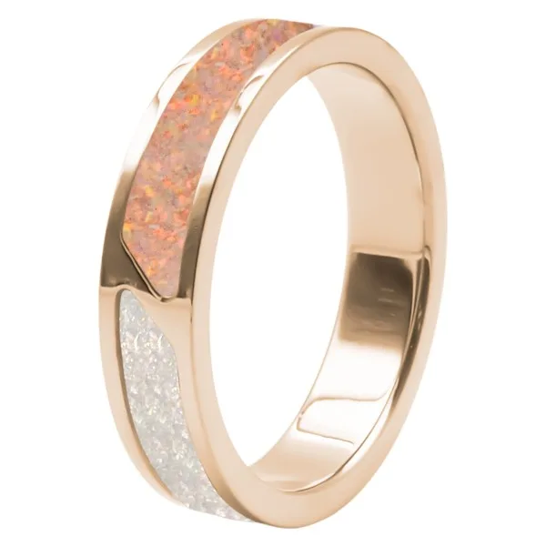 Bague acier PVD rosé - imitation opale blanche et rose - largeur 5mm - Taille 50 à 60