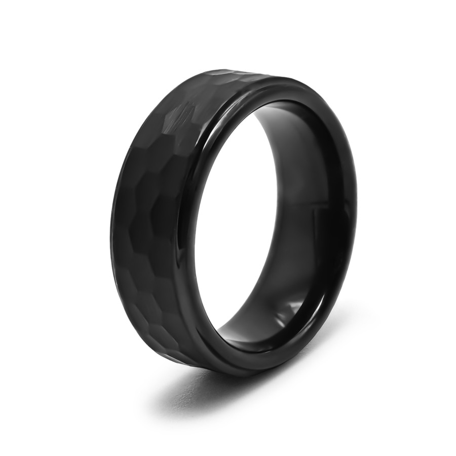 Bague tungstènte PVD noir - largeur 8 mm - deux bandes lisses de ch...