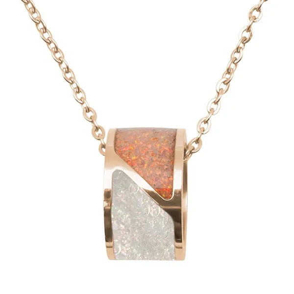 Collier acier PVD rosé -imitation opale blanche et rose - largeur 8mm - 40+5cm
