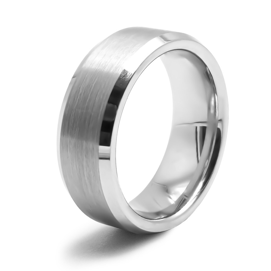 Bague tungstène - finition brossée - côté biseauté - largeur 8mm - ...
